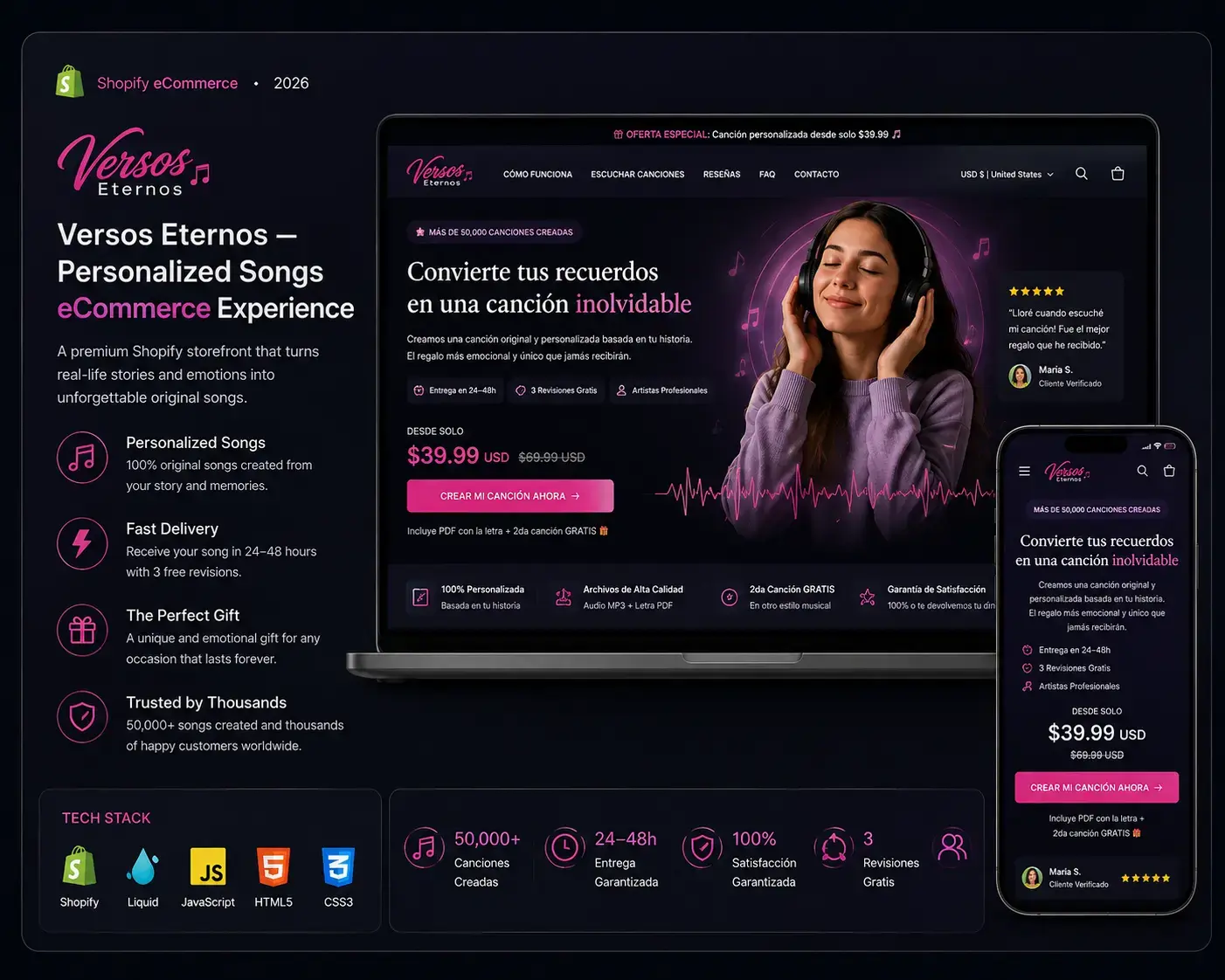 Versos Eternos — Personalized Songs eCommerce Experience project preview